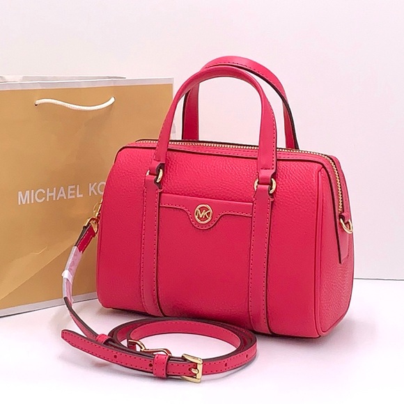 Michael Kors Travel Small Duffle Leather Crossbody Satchel Electric Pink NWT - Picture 1 of 16